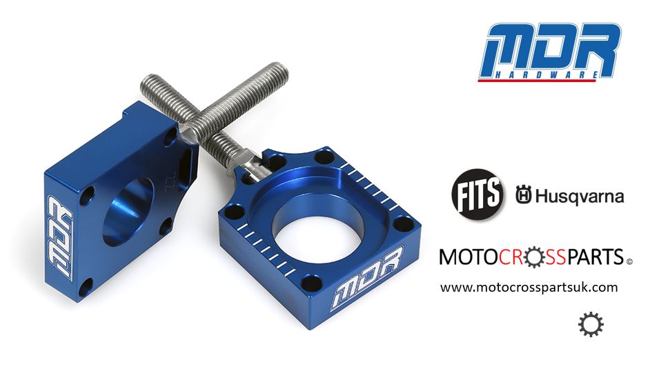 MDR Rear Axel Blocks & Adjuster Husqvarna TC-FC-TE-FE 85-501 (14-16) Blue