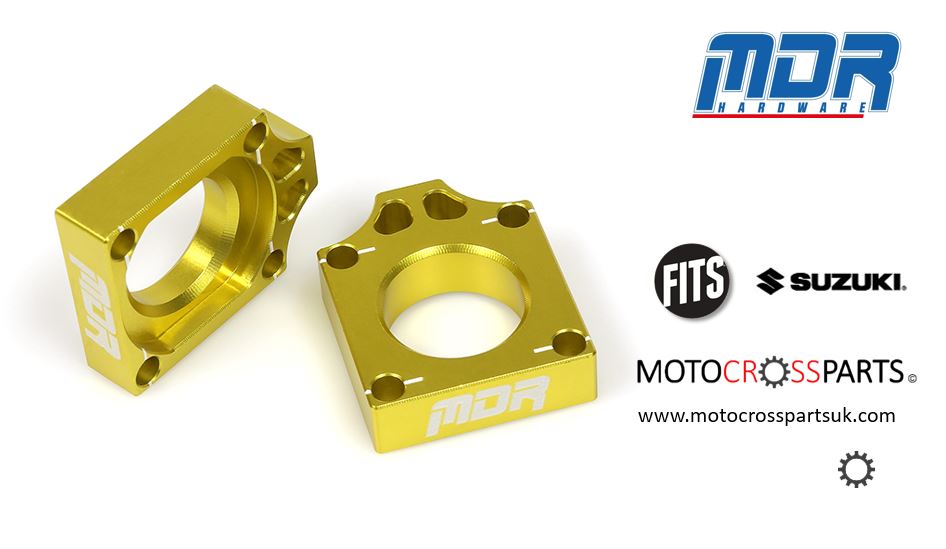 MDR Axle Blocks Susuki RM 125 250 (0208) Yellow at Motocross Parts UK